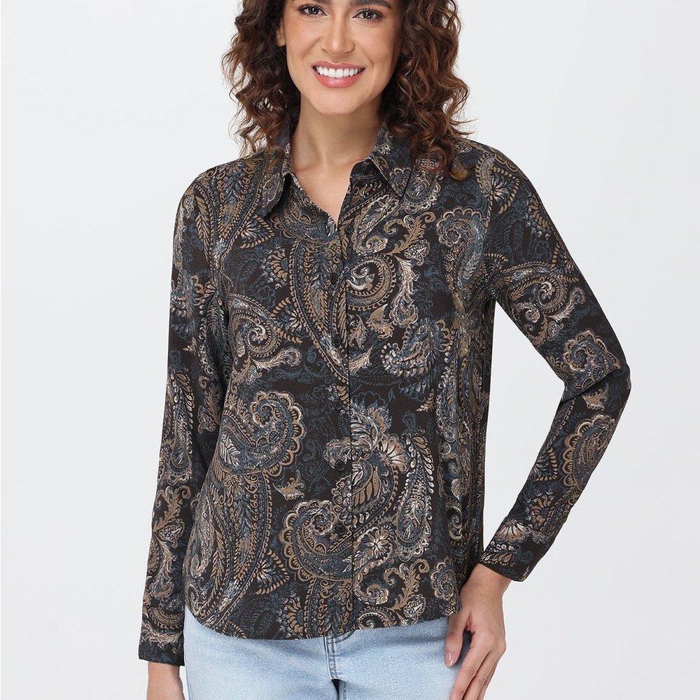 89th & Madison Black and Brown Paisley Button Down Shirt